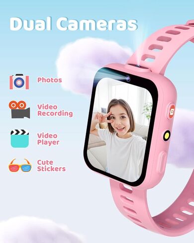 ساعة ذكية BIGGERFIVE للأطفال مزودة بكاميرات مزدوجة، 30 لعبة ألغاز، مشغل فيديو وموسيقى، كتب صوتية، مصباح يدوي، عداد الخطى، آلة حاسبة، ألعاب تعليمية، هدايا عيد ميلاد للأولاد والبنات من عمر 4 إلى 10 سنوات باللون الأزرق in Kuwait