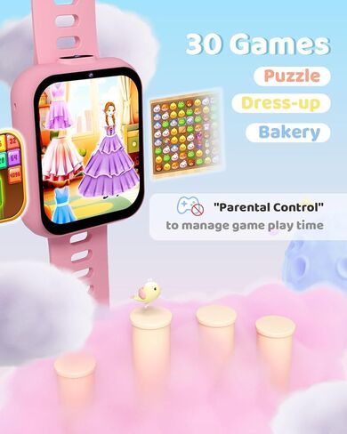 ساعة ذكية BIGGERFIVE للأطفال مزودة بكاميرات مزدوجة، 30 لعبة ألغاز، مشغل فيديو وموسيقى، كتب صوتية، مصباح يدوي، عداد الخطى، آلة حاسبة، ألعاب تعليمية، هدايا عيد ميلاد للأولاد والبنات من عمر 4 إلى 10 سنوات باللون الأزرق in Kuwait