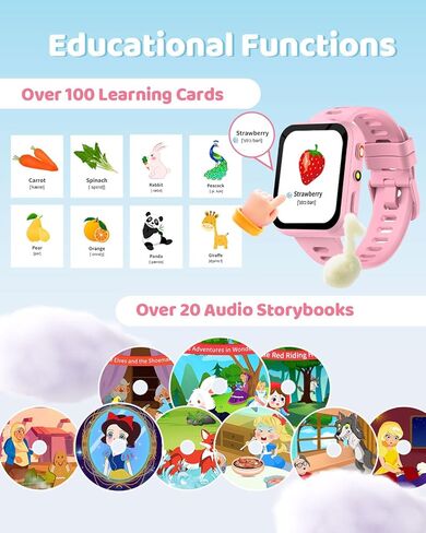 ساعة ذكية BIGGERFIVE للأطفال مزودة بكاميرات مزدوجة، 30 لعبة ألغاز، مشغل فيديو وموسيقى، كتب صوتية، مصباح يدوي، عداد الخطى، آلة حاسبة، ألعاب تعليمية، هدايا عيد ميلاد للأولاد والبنات من عمر 4 إلى 10 سنوات باللون الأزرق in Kuwait