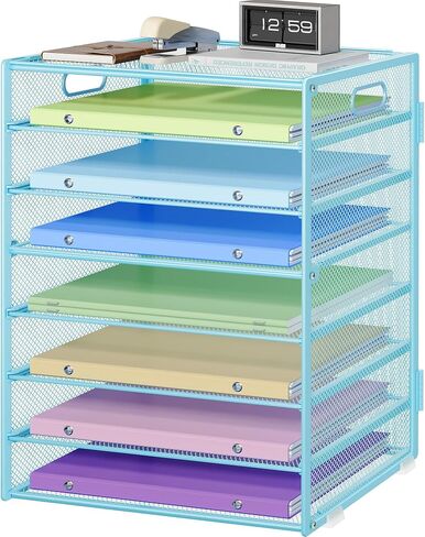 8-Tier Paper Organizer with Handle, Metal Mesh Desk Paper Organizer Tray, Large Capacity Desk Organizer Paper Letter Tray Organizer for Office, Home or School File Folder Holder - Black in Saudi Arabia