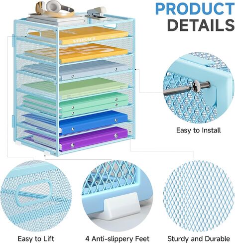 8-Tier Paper Organizer with Handle, Metal Mesh Desk Paper Organizer Tray, Large Capacity Desk Organizer Paper Letter Tray Organizer for Office, Home or School File Folder Holder - Black in Saudi Arabia