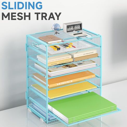 8-Tier Paper Organizer with Handle, Metal Mesh Desk Paper Organizer Tray, Large Capacity Desk Organizer Paper Letter Tray Organizer for Office, Home or School File Folder Holder - Black in Saudi Arabia