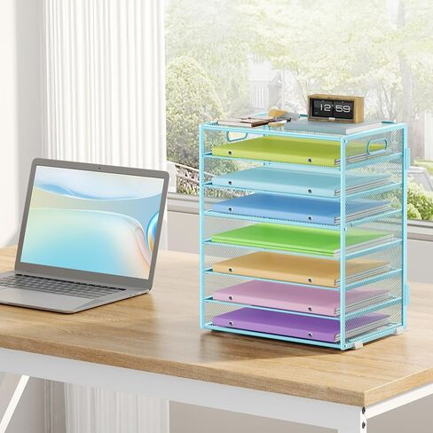 8-Tier Paper Organizer with Handle, Metal Mesh Desk Paper Organizer Tray, Large Capacity Desk Organizer Paper Letter Tray Organizer for Office, Home or School File Folder Holder - Black in Saudi Arabia
