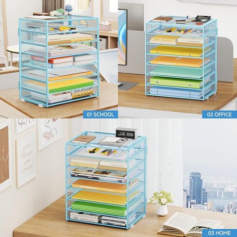 8-Tier Paper Organizer with Handle, Metal Mesh Desk Paper Organizer Tray, Large Capacity Desk Organizer Paper Letter Tray Organizer for Office, Home or School File Folder Holder - Black in Saudi Arabia