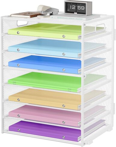 8-Tier Paper Organizer with Handle, Metal Mesh Desk Paper Organizer Tray, Large Capacity Desk Organizer Paper Letter Tray Organizer for Office, Home or School File Folder Holder - Black in Saudi Arabia