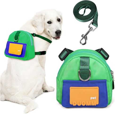 Adjustable Dog Backpack Harness with Leash & Poop Bag Dispenser, Waterproof Dog Saddle Bag, Pets Self Carrier Dog Harness Bag for 17-33 Lb Medium Doggy Travel Hiking Walking (Orange) in Kuwait