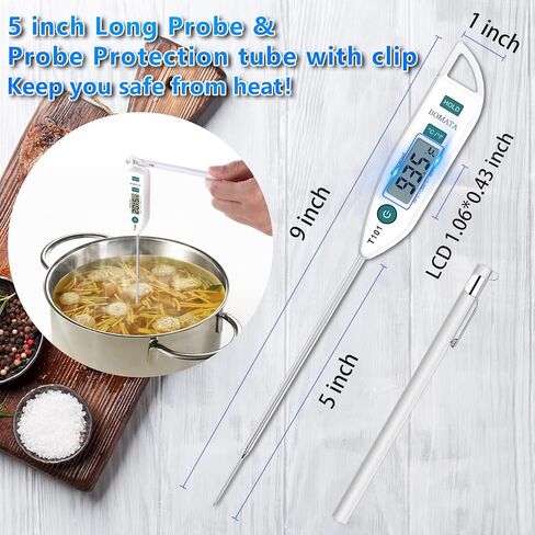 مقياس حرارة Bomata المقاومة للماء IPX7 للمياه والسائل والشمعة والطبخ. مقياس حرارة الطعام القراءة الفوري مع مسبار طويل للطهي ، واللحوم ، الشواء! T101 (اللون الأسود) ... in Kuwait