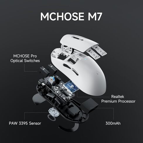 M7 Pro Wireless Gaming Mouse, 8K Polling, 55g Lightweight Ergonomic Computer Mouse PAW3395 Optical Sensor 650 IPS, 26000 DPI, 6 Programmable Controls USB-C 3-Modes PC/Mac White in Kuwait