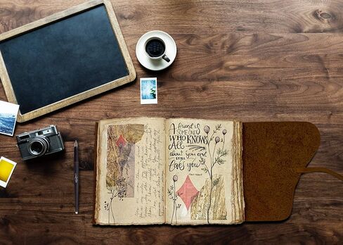 Wanderings Vintage Leather Journal - 4 "× 6" - جلد صغير مصنوع يدويًا مع ورقة حافة Deckle Edge القديمة المربوطة - مثالية لكتابة مجلة الظلال A Grimoire Sketching in Kuwait
