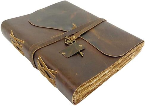 Wanderings Vintage Leather Journal - 4 "× 6" - جلد صغير مصنوع يدويًا مع ورقة حافة Deckle Edge القديمة المربوطة - مثالية لكتابة مجلة الظلال A Grimoire Sketching in Kuwait