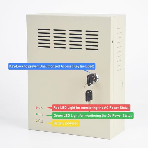 ENS 4 Channel CCTV Distributed Power Supply Box for Security Camera - 4 Ports 5A 12V DC Output - PTC Fuse- Regulated and Filtered - Surge Protected - Key Lock - Designed for Surveillance DVR System in Saudi Arabia