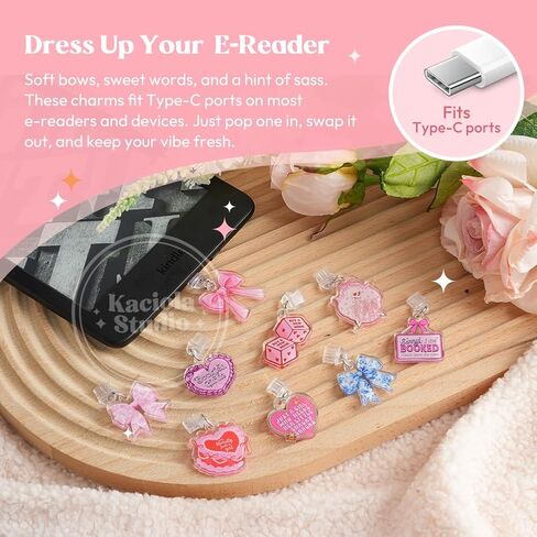 Kaciola 9 Pack Pink Bow Dust Plug Charm Type C for E Reader Paper White 11th, Dust Plug Accessories for Women, Type C/USB C Dust Plug(Bow) in Saudi Arabia