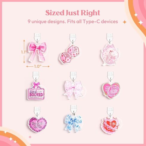 Kaciola 9 Pack Pink Bow Dust Plug Charm Type C for E Reader Paper White 11th, Dust Plug Accessories for Women, Type C/USB C Dust Plug(Bow) in Saudi Arabia
