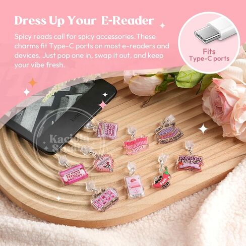 Kaciola 9 Pack Pink Bow Dust Plug Charm Type C for E Reader Paper White 11th, Dust Plug Accessories for Women, Type C/USB C Dust Plug(Bow) in Saudi Arabia