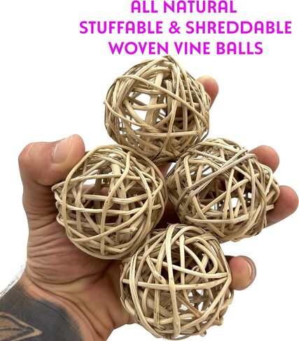 5055 Medium Natural Vine Balls Pk8 - Handwoven natural rattan vine balls, Easy to chew and break, Stuffable, Lightweight, Great for Sm to Med size pets Budgie Finch Lovebird Parrotlet Caique Conure in Kuwait