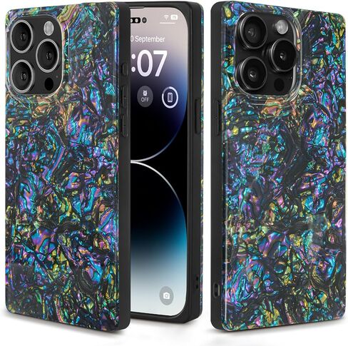 Luxury Sparkling Colorful Seashell Phone Case for iPhone 16 Pro (6.3") – Rectangular Edge, Slim, Soft, Glossy, Protective Girly Cover for Women（Black Shell） in Kuwait