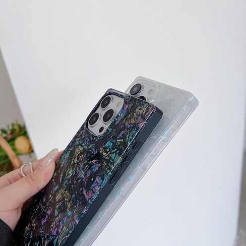 Luxury Sparkling Colorful Seashell Phone Case for iPhone 16 Pro (6.3") – Rectangular Edge, Slim, Soft, Glossy, Protective Girly Cover for Women（Black Shell） in Kuwait