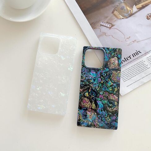 Luxury Sparkling Colorful Seashell Phone Case for iPhone 16 Pro (6.3") – Rectangular Edge, Slim, Soft, Glossy, Protective Girly Cover for Women（Black Shell） in Kuwait