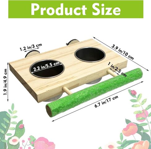 Tfwadmx Bird Feeding Dish Cups with Wooden Platform Hanging Stainless Steel Parrot Cage Feeder Bowl Wood Perch Stand for Parakeet Cockatiels Lovebirds Budgie (Small) in Saudi Arabia