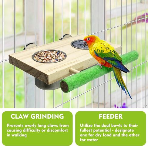 Tfwadmx Bird Feeding Dish Cups with Wooden Platform Hanging Stainless Steel Parrot Cage Feeder Bowl Wood Perch Stand for Parakeet Cockatiels Lovebirds Budgie (Small) in Saudi Arabia