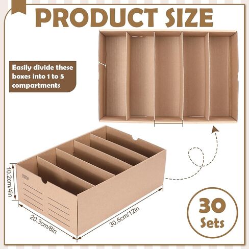 30 Sets Cardboard Parts Bins Boxes Kraft Cardboard Storage Bins with Dividers for Parts Classroom Shelves Organizing(White,12 x 4 x 4 Inches) in Saudi Arabia