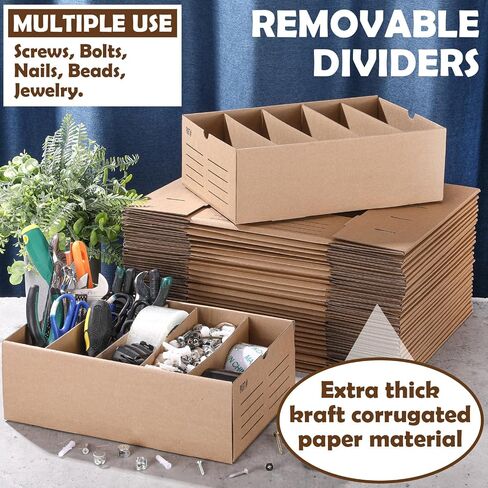 30 Sets Cardboard Parts Bins Boxes Kraft Cardboard Storage Bins with Dividers for Parts Classroom Shelves Organizing(White,12 x 4 x 4 Inches) in Saudi Arabia