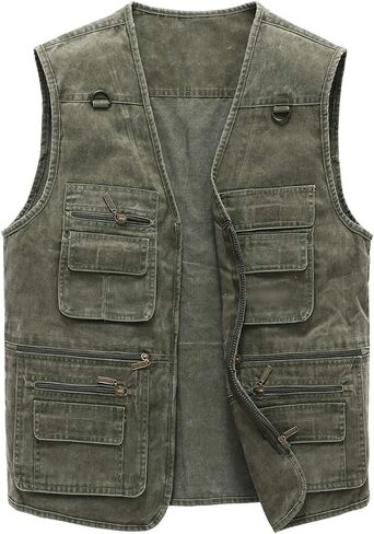 Hbufnha Men's Denim Vest Outdoor Casual Multi Pocket Sleeveless Jacket Jean Work Travel Utility Vest in Kuwait