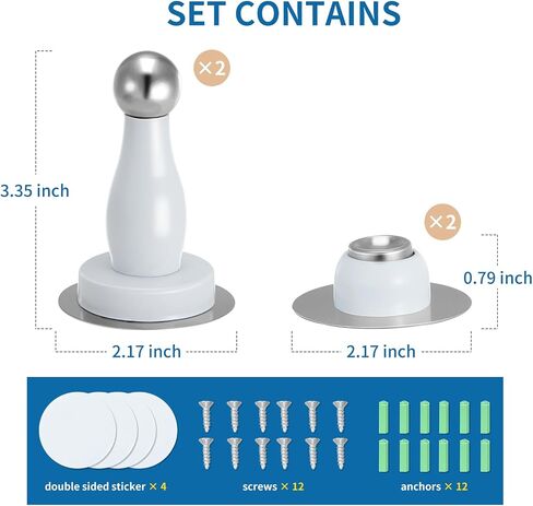 Magnetic Door Stop, Stainless Steel Door Stop, Suitable for Wall and Floor mounting, Door Retainer, Double Sided Adhesive Tape, no Drilling Required（Silver-1pack） in Saudi Arabia