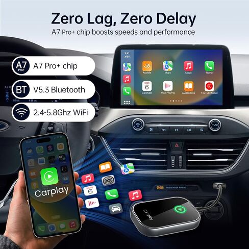 محول carplay اللاسلكي ، يحول سلكية إلى Dongle Carplay اللاسلكية لـ Apple iPhone و Plug & Play Auto Connect Zero Terency Fits for 2015 & iOS 10+ Space Gray in Saudi Arabia