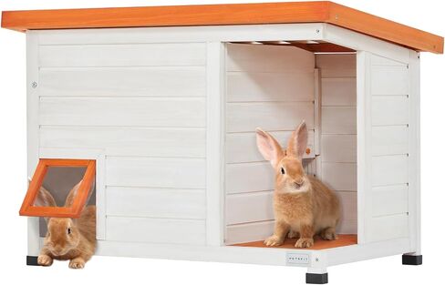 Petsfit Cat House Outdoor Weatherproof for 1-2 Cats, Sizing 34" Lx18 Wx23 H,Wooden Outside Cat House with Corrido and Escape Door White in Kuwait