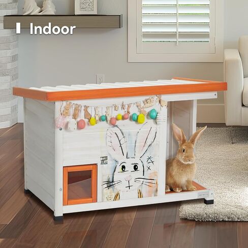 Petsfit Cat House Outdoor Weatherproof for 1-2 Cats, Sizing 34" Lx18 Wx23 H,Wooden Outside Cat House with Corrido and Escape Door White in Kuwait