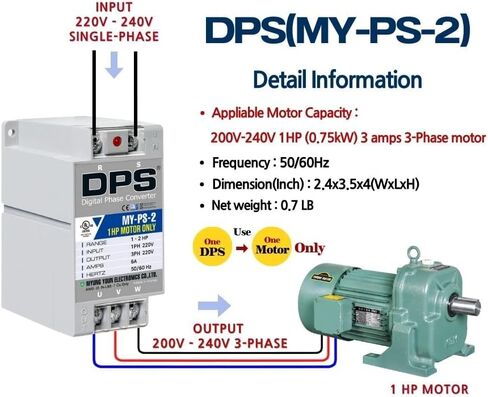 يجب استخدام طور DPS Sinlge إلى محول الطور 3 ، 2HP ، 6A ، الإدخال/الإخراج 200V-240V My-PS-2 لمحرك 3A (0.75 كيلو وات) 3A ، يجب استخدام DPS لمحرك واحد فقط ، المدرجة في UL in Kuwait