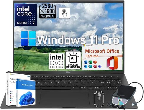 LG Gram 16 Touchscreen Laptop - 16" 2560x1600 WQXGA, AI-Enabled Intel Ultra 7 155H, Windows 11 Pro, Office Lifetime License, McAfee LiveSafe,WiFi 6E, Backlit Keyboard (32GB RAM, 8TB SSD) in Saudi Arabia