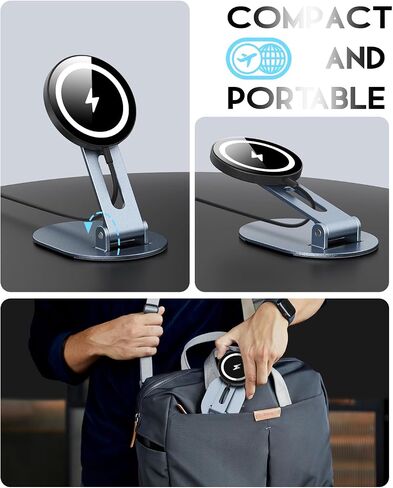Magnetic Wireless Charger Stand for Mag-Safe Charger, 15W Max Foldable Wireless Charging Stand Made for iPhone 16/15/14/13/12 Series,Fast Mag Safe Charging Pad for AirPods Pro 3 2 (Black) in Kuwait