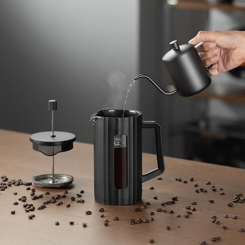 ماكينة صنع القهوة بالضغط الفرنسي 20 أونصة/600 مل، ماكينة صنع القهوة بالضغط الفرنسي من زجاج البورسليكات، 3 فلاتر، مقاومة لدرجات الحرارة العالية، درجة الطعام، ماكينة صنع القهوة، أسود ساطع in Kuwait