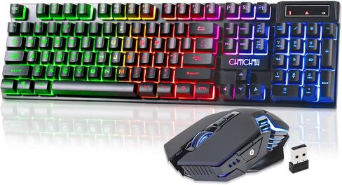 CHONCHOW Wireless Keyboard and Mouse Combo - 2.4G Rechargeable USB Wireless Rainbow LED Backlit Gaming Keyboard,Anti-ghosting Multimedia Keys Mechanical Feel for PC Laptops PS Xbox in Saudi Arabia