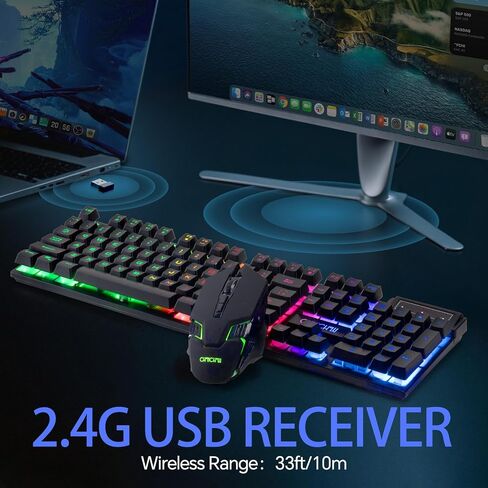 CHONCHOW Wireless Keyboard and Mouse Combo - 2.4G Rechargeable USB Wireless Rainbow LED Backlit Gaming Keyboard,Anti-ghosting Multimedia Keys Mechanical Feel for PC Laptops PS Xbox in Saudi Arabia