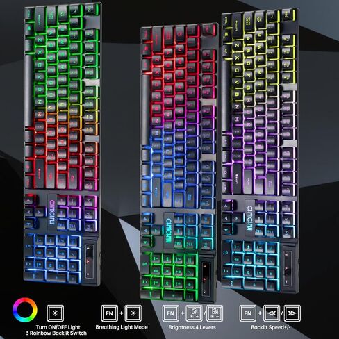 CHONCHOW Wireless Keyboard and Mouse Combo - 2.4G Rechargeable USB Wireless Rainbow LED Backlit Gaming Keyboard,Anti-ghosting Multimedia Keys Mechanical Feel for PC Laptops PS Xbox in Saudi Arabia
