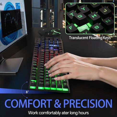 CHONCHOW Wireless Keyboard and Mouse Combo - 2.4G Rechargeable USB Wireless Rainbow LED Backlit Gaming Keyboard,Anti-ghosting Multimedia Keys Mechanical Feel for PC Laptops PS Xbox in Saudi Arabia