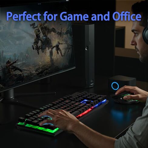 CHONCHOW Wireless Keyboard and Mouse Combo - 2.4G Rechargeable USB Wireless Rainbow LED Backlit Gaming Keyboard,Anti-ghosting Multimedia Keys Mechanical Feel for PC Laptops PS Xbox in Saudi Arabia