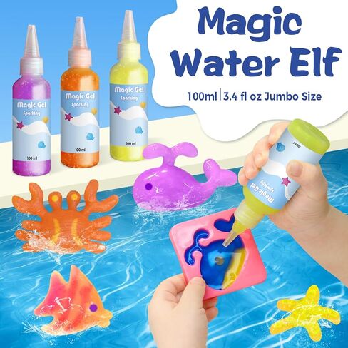 Hrsqu Magic Magic Water Toy Kit - Aqua Elf Water Gel Kit - 100 مل من مجموعات خرافية كبيرة السعة مع 18 حيوانًا بحريًا - هدايا عيد الميلاد للأطفال. in Saudi Arabia