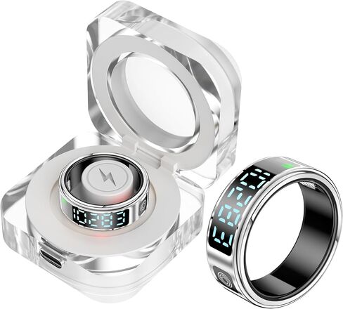 Smart Ring with Display Fitness Tracker Heart Rate Monitor Sleep Tracker Step Counter Pedometer Fitness Ring Waterproof Health Smart Rings for Men Women Anillo inteligente in Kuwait