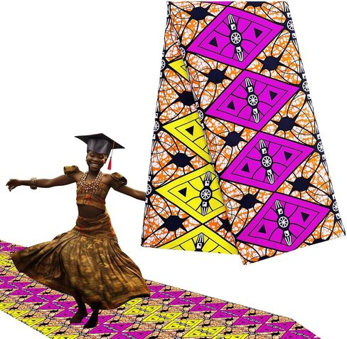 Mindsoft 6 Yard African Fabric Ankara Fabric Kente Cloth Fabric Traditional Liberian Graduation Walk Ankara Polyester Wax Prints Fabric for Graduation Ceremony of 2025(Classic Style) in Saudi Arabia