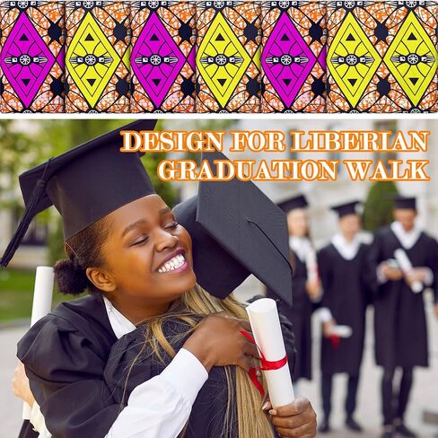 Mindsoft 6 Yard African Fabric Ankara Fabric Kente Cloth Fabric Traditional Liberian Graduation Walk Ankara Polyester Wax Prints Fabric for Graduation Ceremony of 2025(Classic Style) in Saudi Arabia