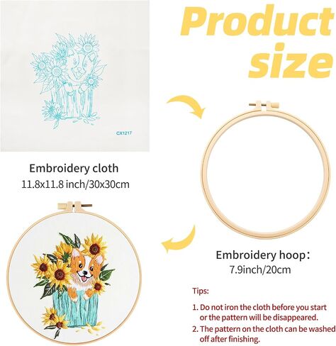 XSYXSLYT 3 Pack Embroidery Starter Kit with Pattern,Rabbit,Hedgehog,Giraffe,Animal Cross-Stitch Set,Women DIY Sewing Hobby,Embroidery DIY Art Kit, 2 Embroidery Hoop,Needlepoint Kits for Adults in Saudi Arabia