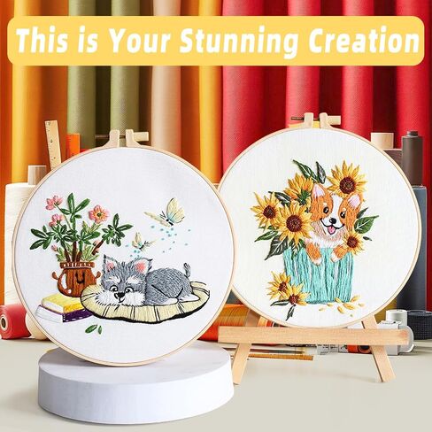 XSYXSLYT 3 Pack Embroidery Starter Kit with Pattern,Rabbit,Hedgehog,Giraffe,Animal Cross-Stitch Set,Women DIY Sewing Hobby,Embroidery DIY Art Kit, 2 Embroidery Hoop,Needlepoint Kits for Adults in Saudi Arabia