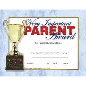 Hayes Publishing Very Important Parent Award Certificate, 8.5" x 11", Pack of 30
