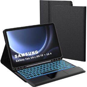 for Samsung Galaxy Tab S9 FE+ / S9+ 12.4 inch Keyboard Case: 7 Color Backlit Detachable Smart Tablet Keyboard Cover with Touchpad - Tab S9 FE Plus / S9 Plus 12.4" Keyboard Case with S Pen Holder Black