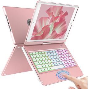 COO iPad Keyboard Case for iPad 10.2" 9th/8th/7th Gen, iPad Air 10.5"(3rd Gen)/iPad Pro 10.5 in, Backlit 10 Color 360 Screen Rotation iPad Case with Keyboard, Auto Sleep/Wake - Rose Gold