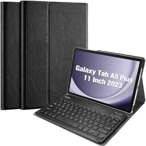 Keyboard Case for Galaxy Tab A9 Plus 11 Inch 2023 (Model: SM-X210/X215/X216/X218), PU Leather Case with Magnetic Detachable Wireless Keyboard for Galaxy Tablet A9+ 11"- Black